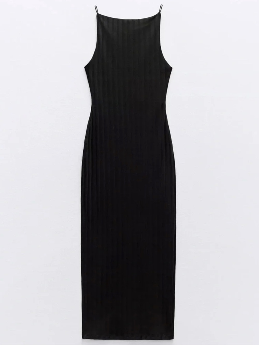 Zara Ribbed Black Midi Minimalist Dress Size XL NWT